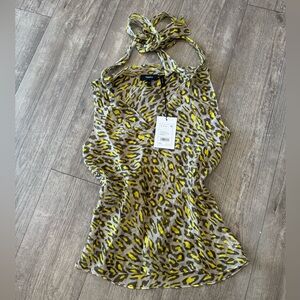 THEORY taupe multi leopard crinkle blouse ✨